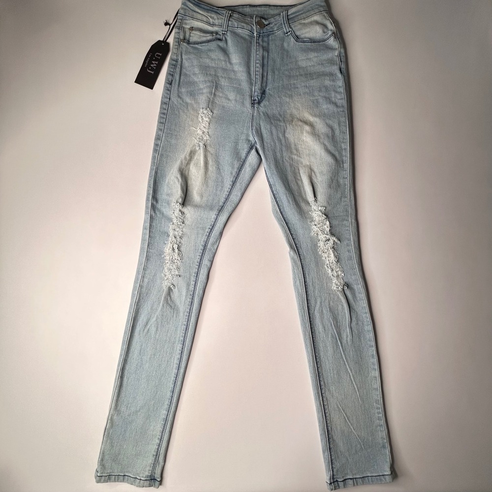 U.W.J Los Angeles UJ-530 High Rise Distressed Skinny Jeans Light Wash 11 NWT